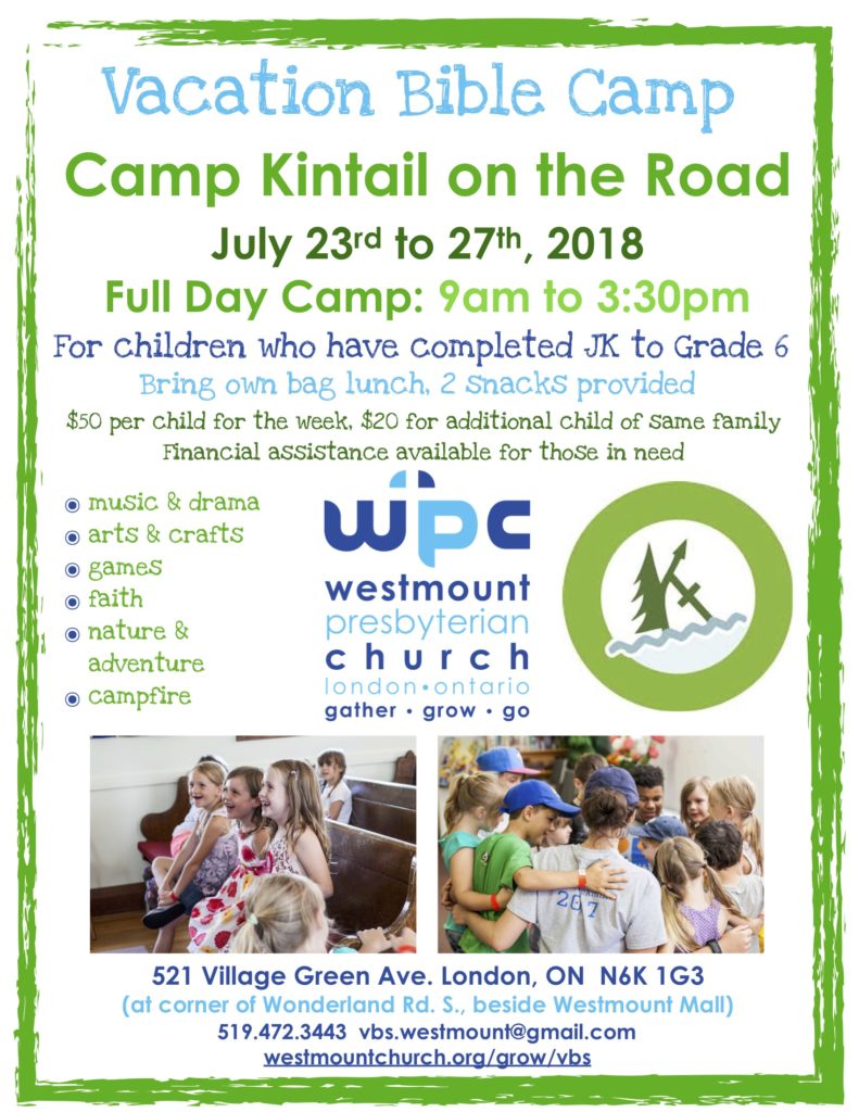 Vacation Bible Camp - July 23-27 2018 - Westmount Presbyterian Church