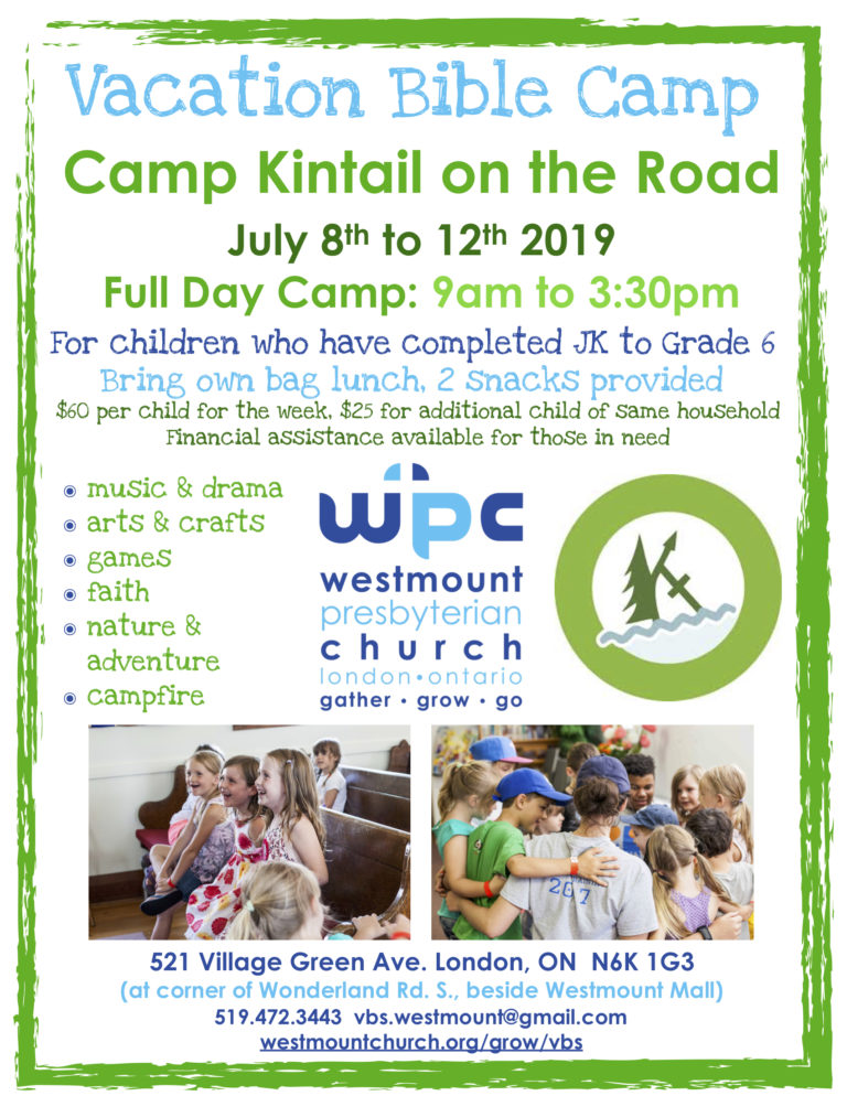 Vacation Bible Camp July 8-12, 2019 - Westmount Presbyterian Church